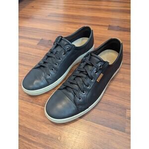 ECCO Mens Black Leather Sneakers - Size 12- Minimalist Lace Up Comfort Shoes